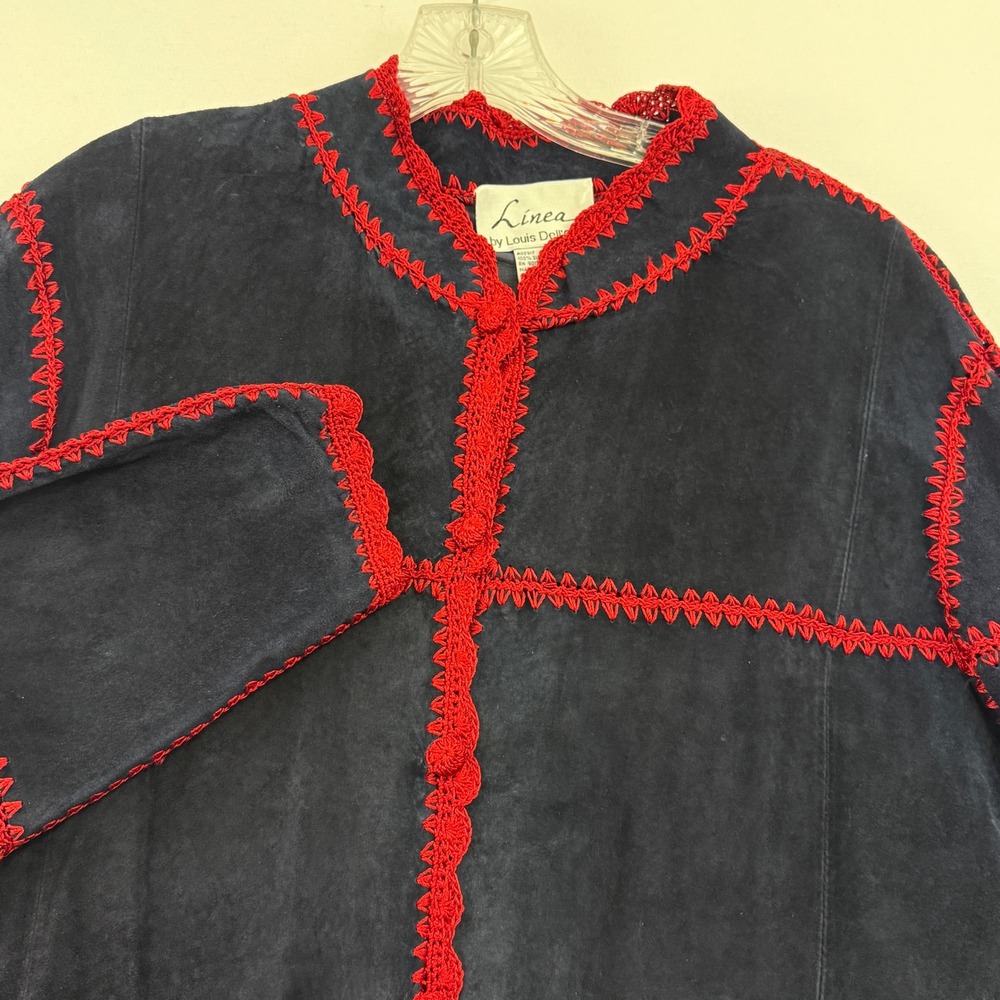 Vintage Linea by Louis Dell'Olio 100% Suede Jacket Red‎ Trim Size 2X Navy Blue